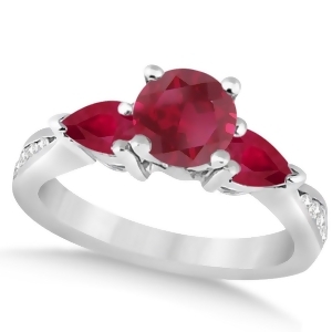 Diamond and Pear Cut Ruby Engagement Ring 14k White Gold 1.79ct - All
