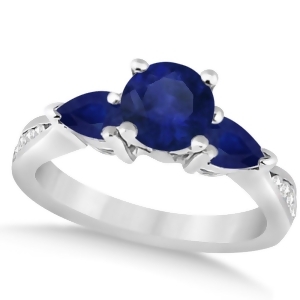Diamond and Pear Blue Sapphire Engagement Ring 14k White Gold 1.79ct - All