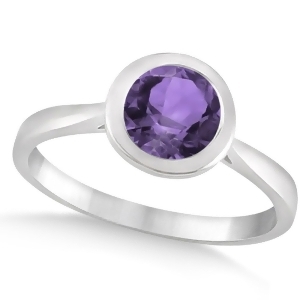 Floating Bezel Set Solitaire Amethyst Engagement Ring 14k White Gold 1.00ct - All