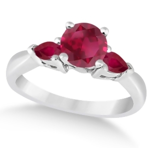 Pear Cut Three Stone Ruby Engagement Ring 14k White Gold 1.50ct - All
