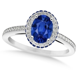 Oval Blue Sapphire Diamond Halo Engagement Ring 14k White Gold 2.00ct - All