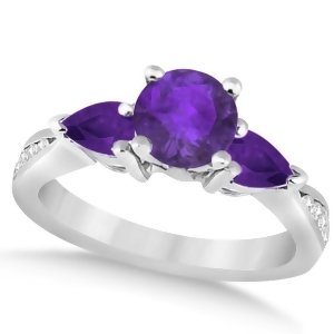Diamond and Pear Cut Amethyst Engagement Ring 14k White Gold 1.79ct - All