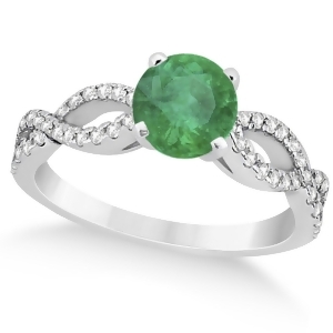 Diamond and Emerald Twist Infinity Engagement Ring 14k White Gold 1.40ct - All