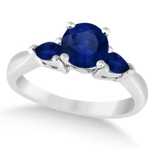 Pear Three Stone Blue Sapphire Engagement Ring 14k White Gold 1.50ct - All