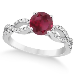 Diamond and Ruby Twist Infinity Engagement Ring 14k White Gold 1.40ct - All