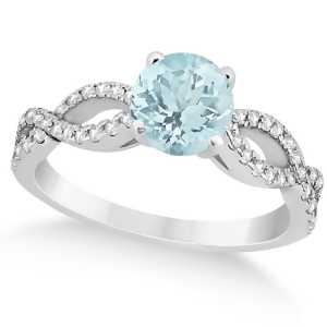 Diamond and Aquamarine Twist Infinity Engagement Ring 14k White Gold 1.40ct - All