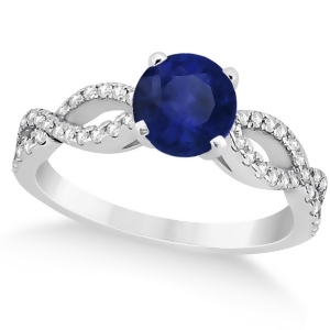 Diamond and Blue Sapphire Twist Infinity Engagement Ring 14k White Gold 1.40ct - All