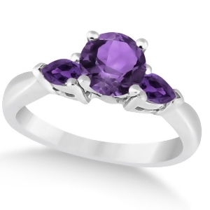 Pear Cut Three Stone Amethyst Engagement Ring 14k White Gold 1.50ct - All
