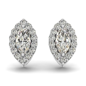 Marquise-shape Diamond Halo Stud Earrings 14k White Gold 0.75ct - All