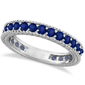 Blue Sapphire Eternity Ring Anniversary Band 14k White Gold 1.16ct - All