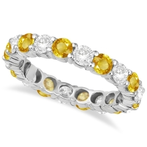 Eternity Diamond and Yellow Sapphire Ring Band 14k White Gold 3.50ct - All