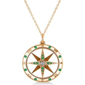 Compass Pendant Emerald and Diamond Accented 14k Rose Gold 0.19ct - All