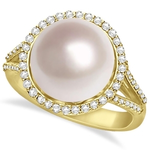 South Sea Cultured Pearl and Diamond Halo Ring 14k Yellow Gold 11mm - All