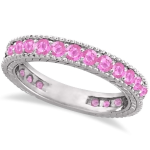 Pink Sapphire Eternity Ring Anniversary Band 14k White Gold 1.16ct - All
