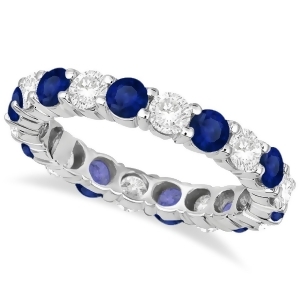 Eternity Diamond and Blue Sapphire Ring Band 14k White Gold 3.50ct - All