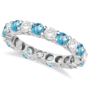 Eternity Diamond and Blue Topaz Anniversary Band 14k White Gold 3.50ct - All