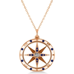 Compass Pendant Blue Sapphire and Diamond Accented 14k Rose Gold 0.19ct - All