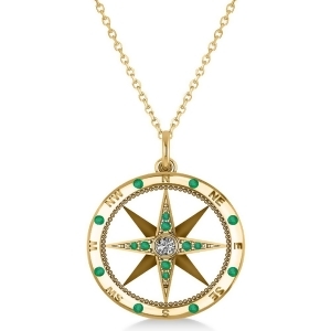 Compass Pendant Emerald and Diamond Accented 14k Yellow Gold 0.19ct - All