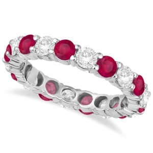 Eternity Diamond and Ruby Anniversary Ring Band 14k White Gold 3.50ct - All