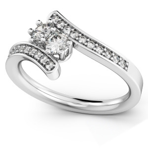 Diamond Accented Two Stone Curved Tension Ring Platinum 0.70ct - All