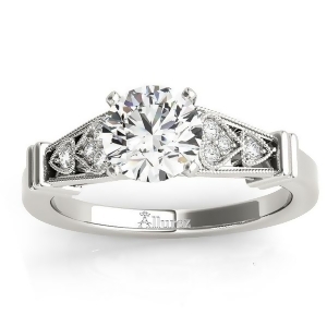 Diamond Heart Engagement Ring Vintage Style 14k White Gold 0.10ct - All