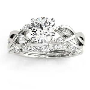 Diamond Marquise Vine Leaf Bridal Set Setting 18k White Gold 0.43ct - All