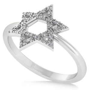 Diamond Jewish Star of David Fashion Ring 14k White Gold 0.15ct - All
