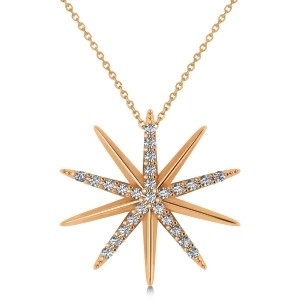 Diamond Starburst Pendant Necklace 14k Rose Gold 0.13ct - All