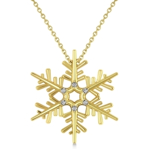 Diamond Snowflake Pendant Necklace 14k Yellow Gold 0.06ct - All