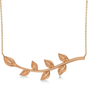 Olive Vine Leaf Necklace Plain Metal 14k Rose Gold - All