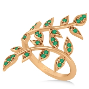 Emerald Olive Leaf Vine Fashion Ring 14k Rose Gold 0.28ct - All