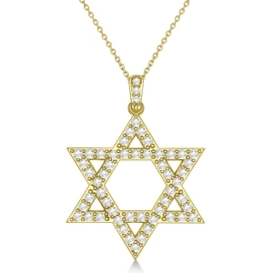 Diamond Jewish Star of David Pendant Necklace 14k Yellow Gold 1.05ct - All
