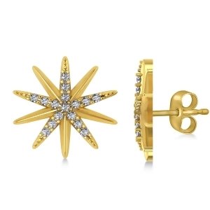 Diamond Accented Starburst Stud Earrings 14k Yellow Gold 0.16ct - All