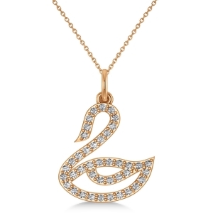 Diamond Swan Pendant Necklace 14k Rose Gold 0.21ct - All