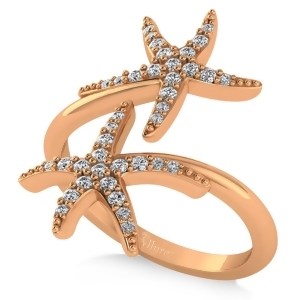 Diamond Double Starfish Fashion Ring 14k Rose Gold 0.30ct - All