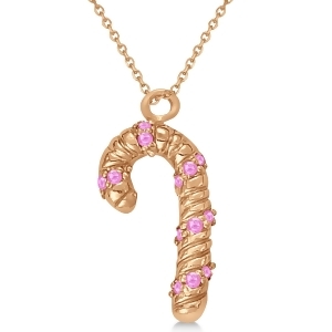 Pink Sapphire Candy Cane Pendant Necklace 14k Rose Gold 0.07ct - All