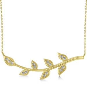 Diamond Olive Vine Leaf Necklace 14k Yellow Gold 0.15ct - All