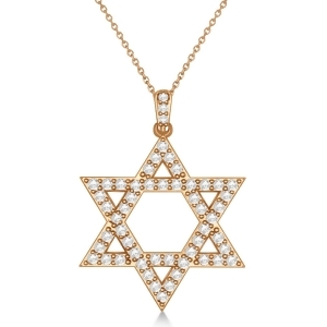 Diamond Jewish Star of David Pendant Necklace 14k Rose Gold 1.05ct - All