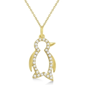 Diamond Penguin Pendant Necklace 14k Yellow Gold 0.16ct - All