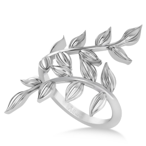Olive Leaf Vine Plain Metal Fashion Ring 14k White Gold - All