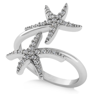 Diamond Double Starfish Fashion Ring 14k White Gold 0.30ct - All