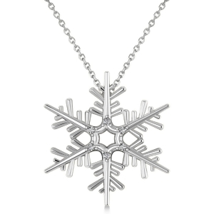 Diamond Snowflake Pendant Necklace 14k White Gold 0.06ct - All
