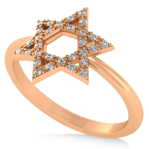 Diamond Jewish Star of David Fashion Ring 14k Rose Gold 0.15ct - All