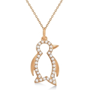 Diamond Penguin Pendant Necklace 14k Rose Gold 0.16ct - All