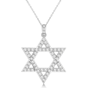 Diamond Jewish Star of David Pendant Necklace 14k White Gold 1.05ct - All