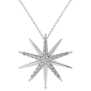 Diamond Starburst Pendant Necklace 14k White Gold 0.13ct - All