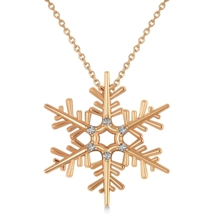 Diamond Snowflake Pendant Necklace 14k Rose Gold 0.06ct - All