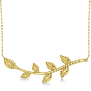 Olive Vine Leaf Necklace Plain Metal 14k Yellow Gold - All