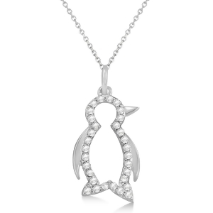 Diamond Penguin Pendant Necklace 14k White Gold 0.16ct - All