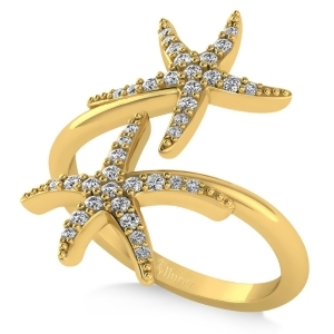 Diamond Double Starfish Fashion Ring 14k Yellow Gold 0.30ct - All